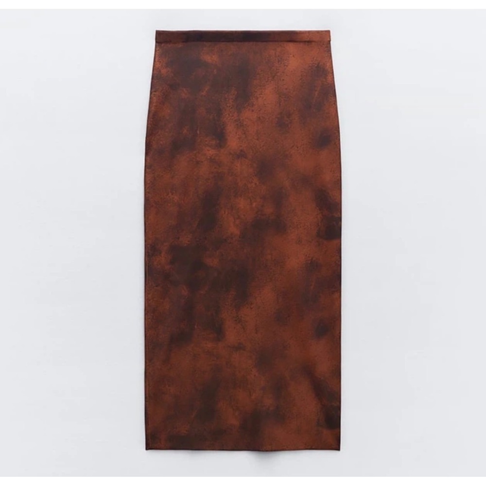 Zara Womens Rust Brown Acid Wash Knit Midi Skirt High Waist Small - Picture 4 of 6